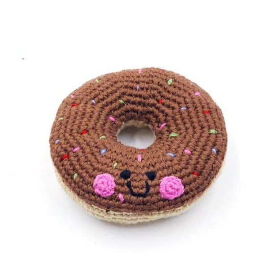pebble handmade organic cotton baby rattle toy donut