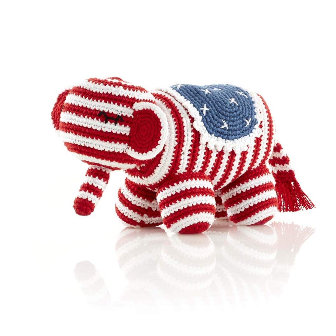 Pebble Handmade Elephant Plush - Stars and Stripes Red, White and