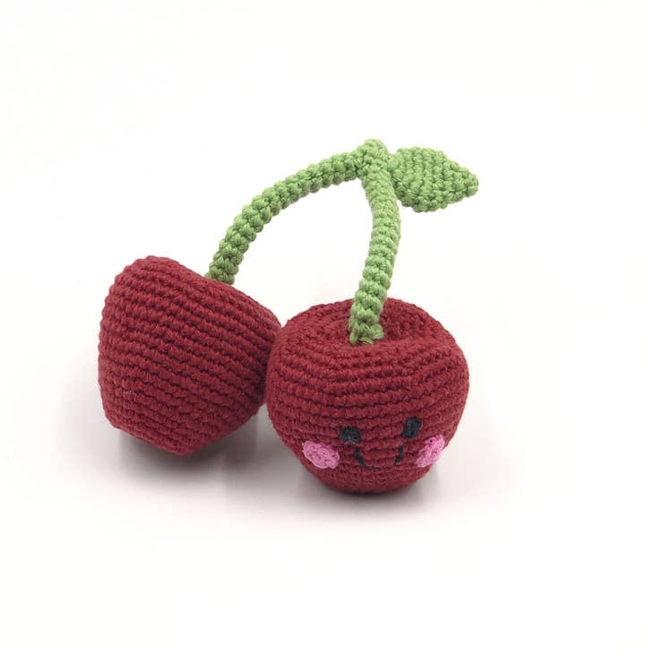 handmade rattle made with cotton cherries design