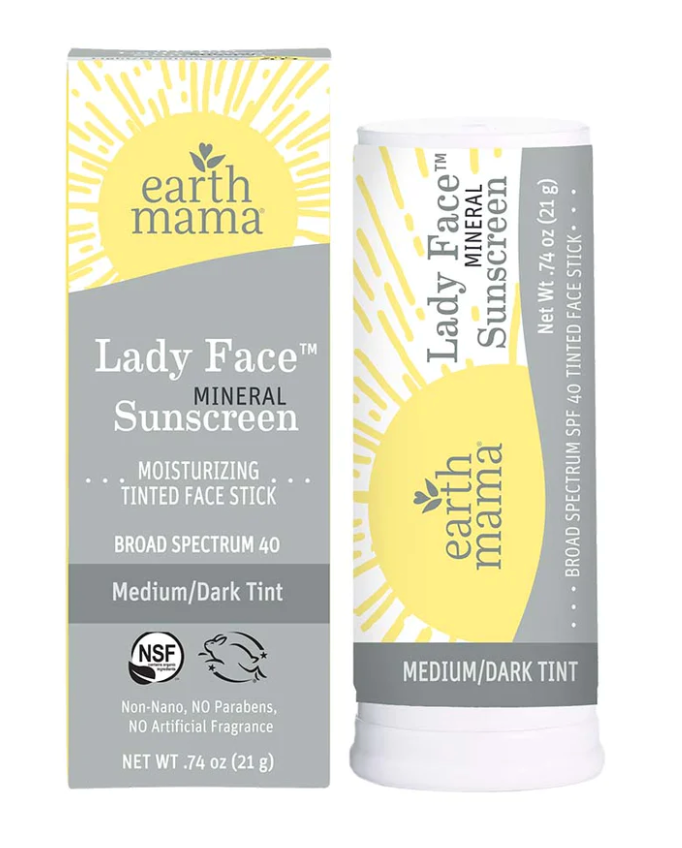 Earth Mama: Lady Face Tinted Mineral Sunscreen Face Stick SPF 40 Medium/Dark Tint