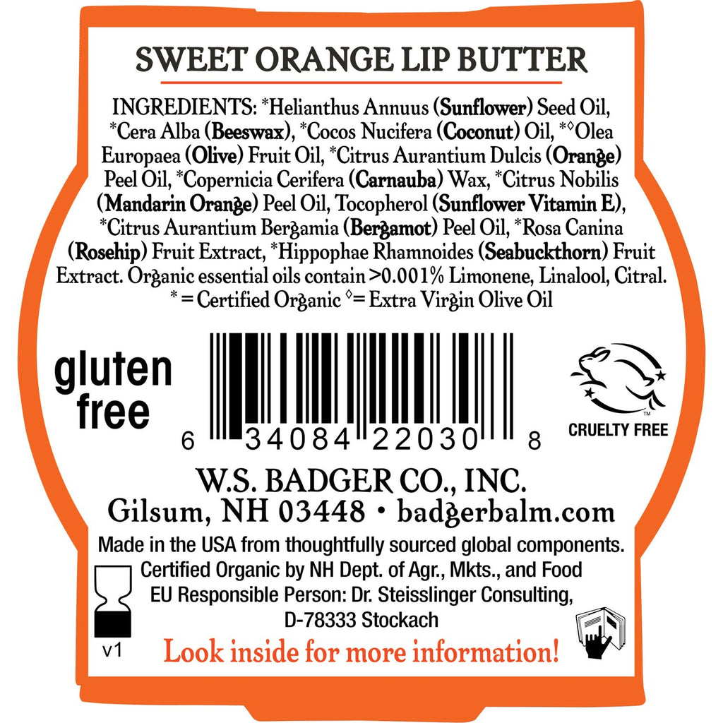 Badger Balm Sweet Orange Lip Butter .7 oz